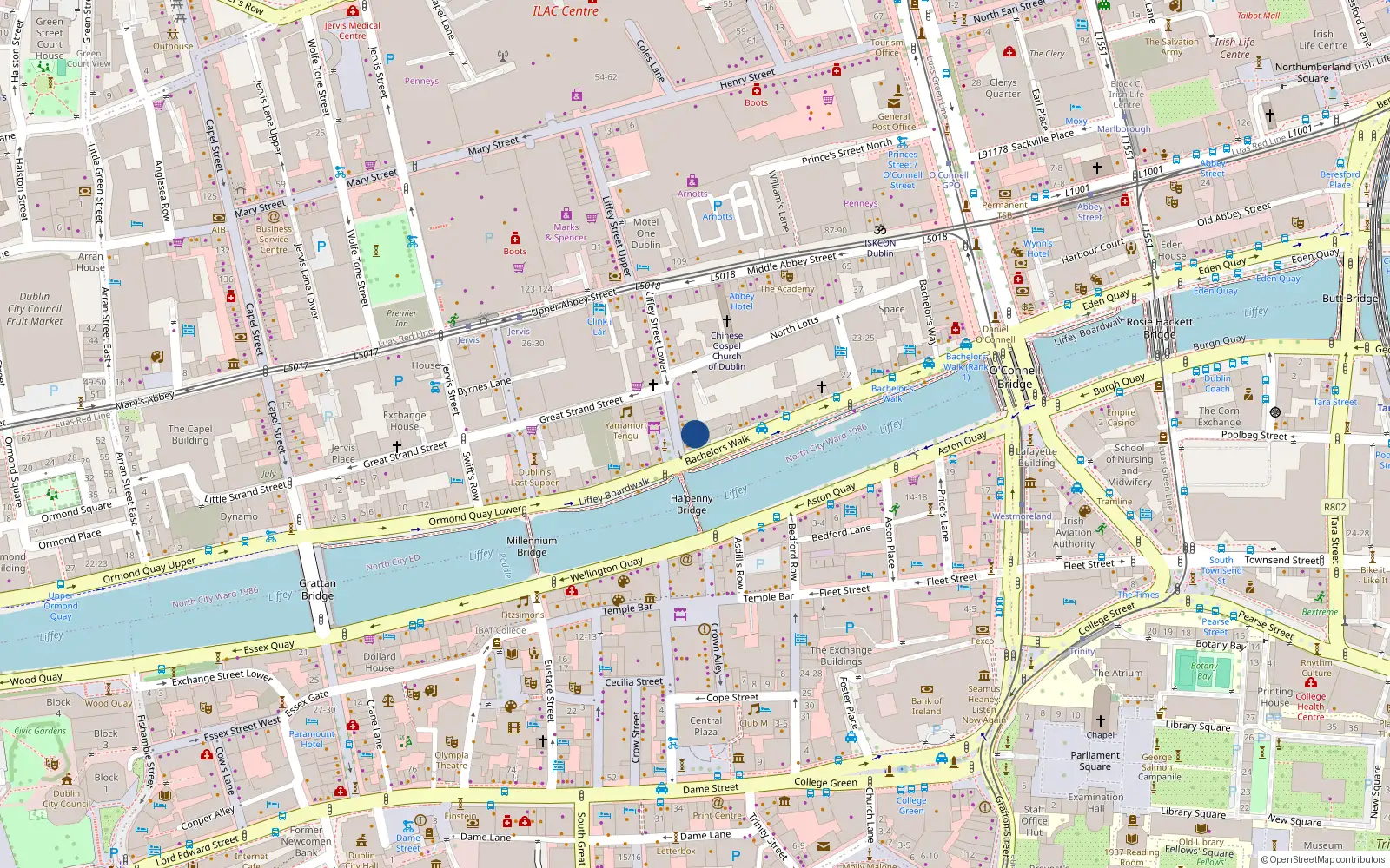 Overhead map showing the location of Apt 360, 1 Bachelors Walk, Dublin 1