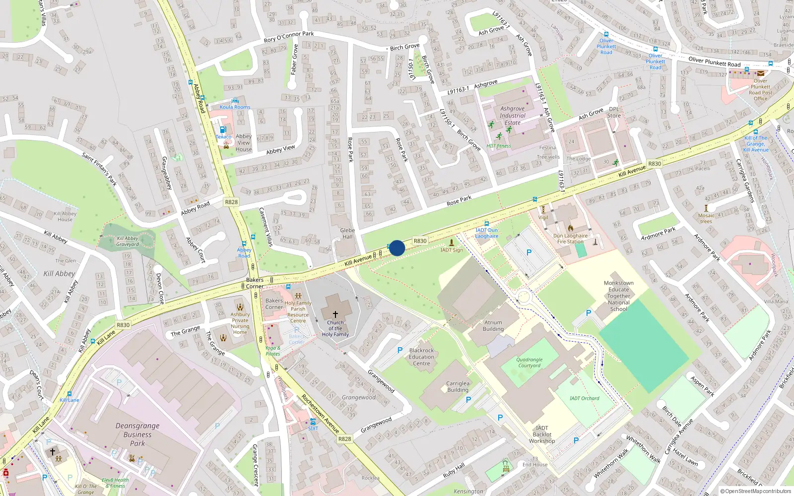 Overhead map showing the location of Apt 38 Glebe Hall, Kill Avenue, Kill of the Grange