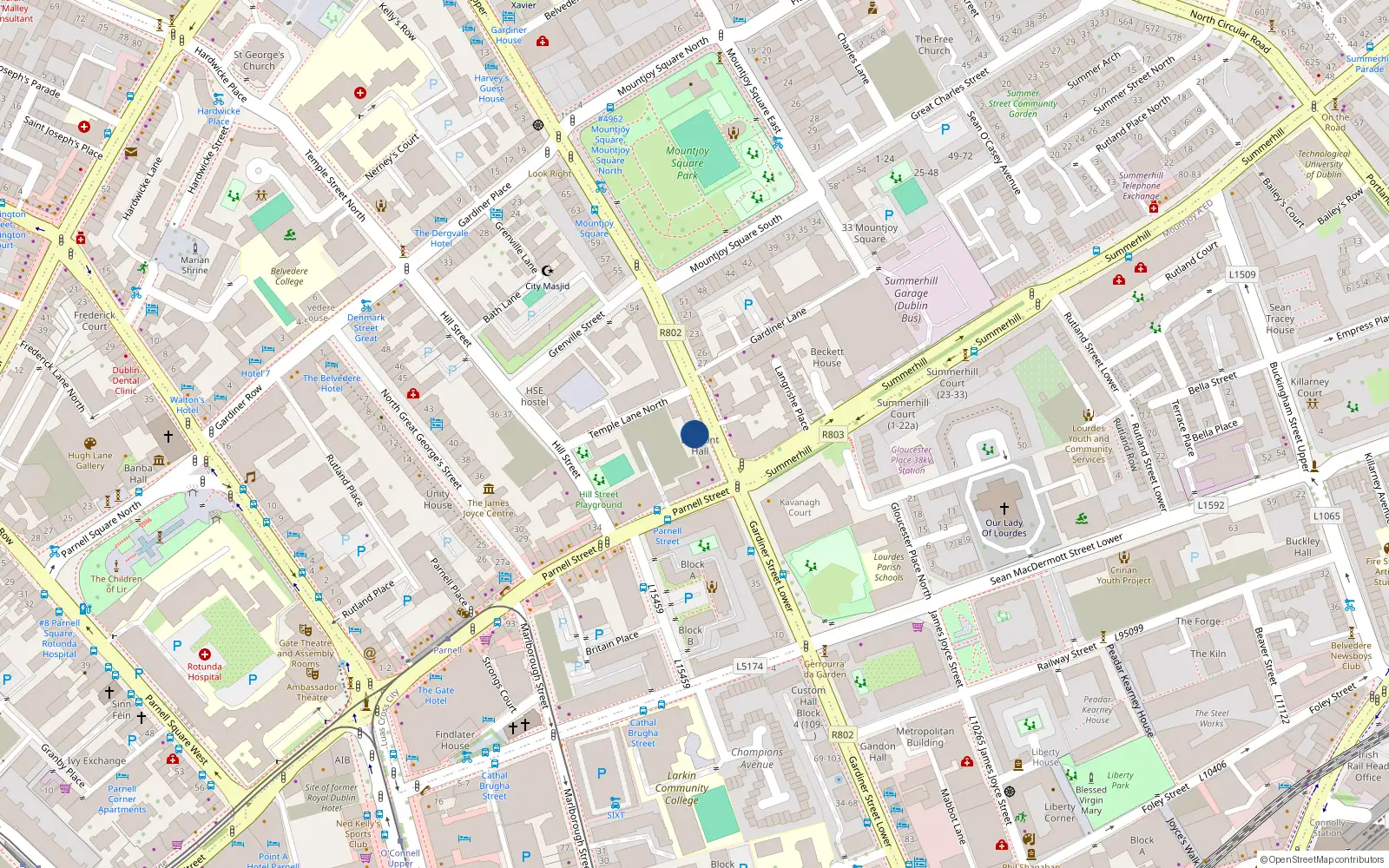 Overhead map showing the location of Apt 39, Belmont Hall, Middle Gardiner St Dublin 1