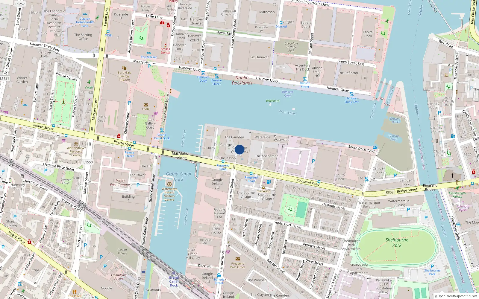 Overhead map showing the location of Apt 39, Millenium Tower, Charlotte Quay Dock