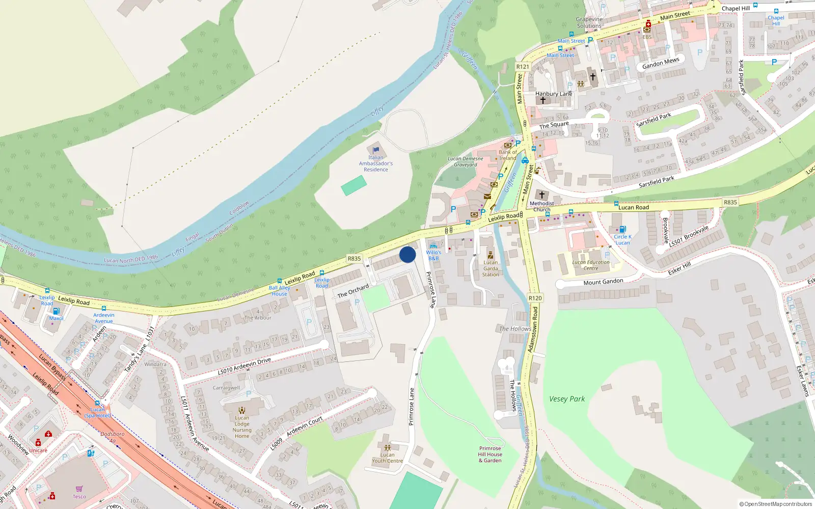 Overhead map showing the location of Apt 39 Orchard, Old Leixlip Road, Lucan