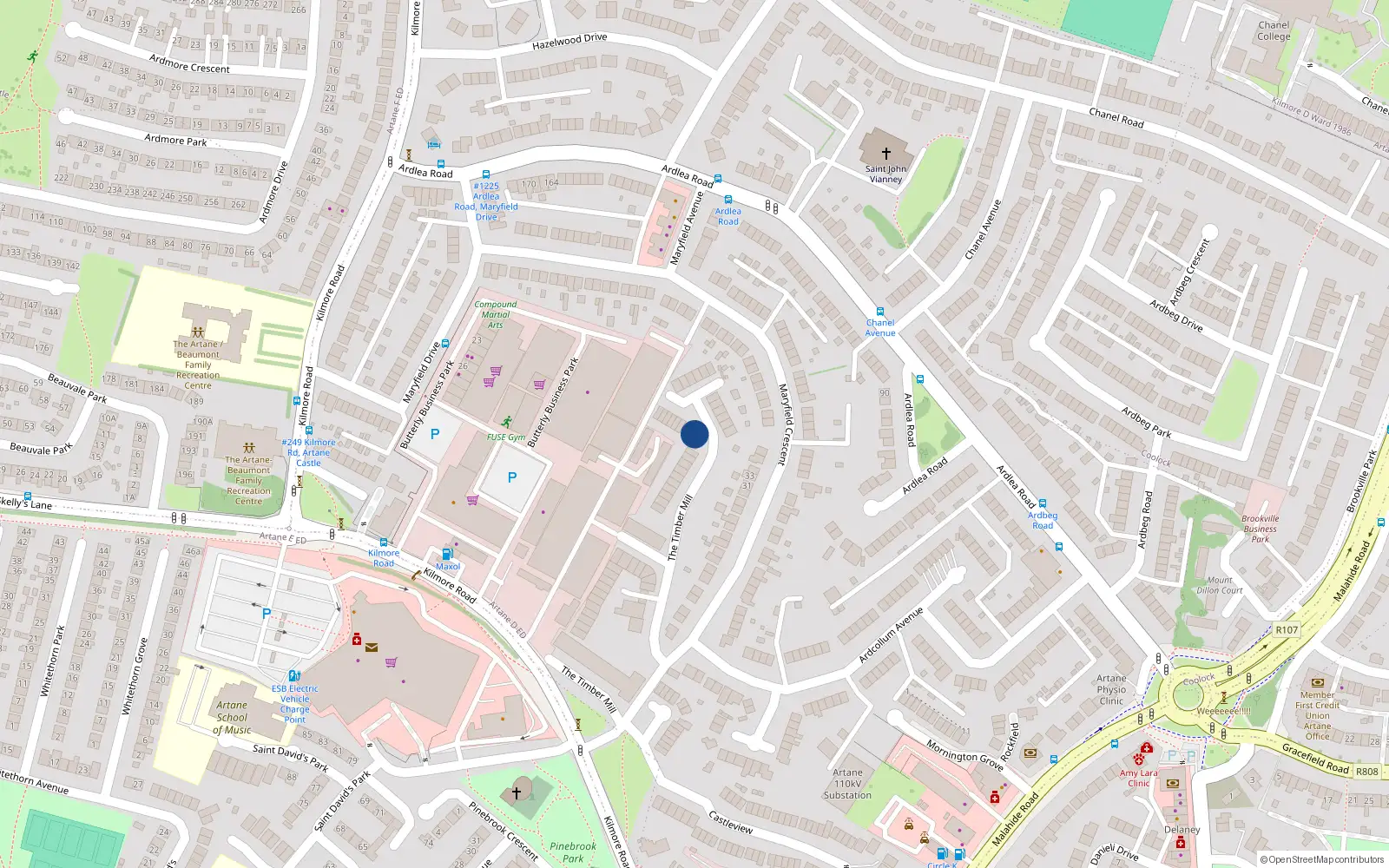 Overhead map showing the location of Apt 39, Timber Mills, Kilmore Road Dublin 5
