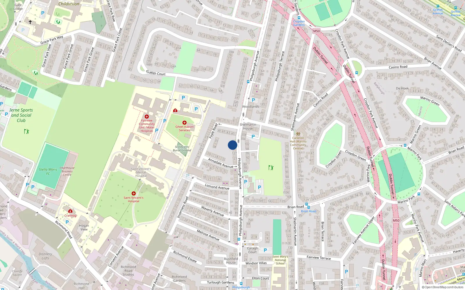 Overhead map showing the location of Apt 4, 133 Philipsburgh Avenue, Dublin 3