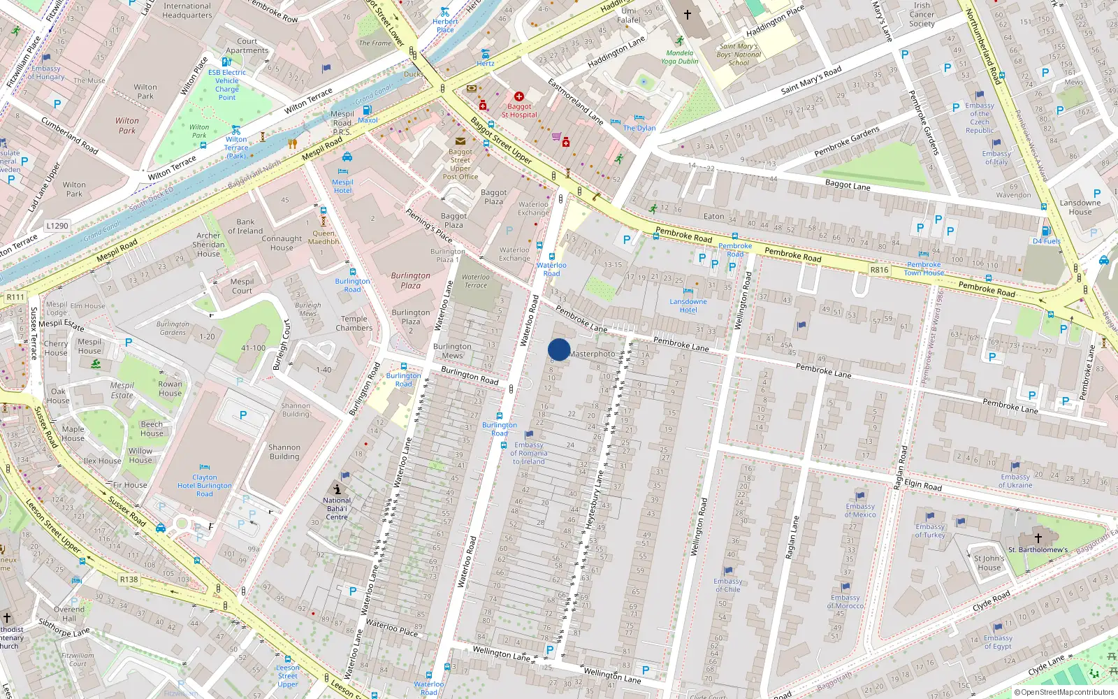 Overhead map showing the location of Apt 4, 2 Waterloo Road, Ballsbridge Dublin 4