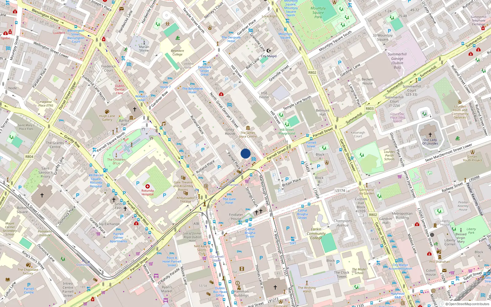 Overhead map showing the location of Apt 4, 26 North Great George S St, Dublin 1
