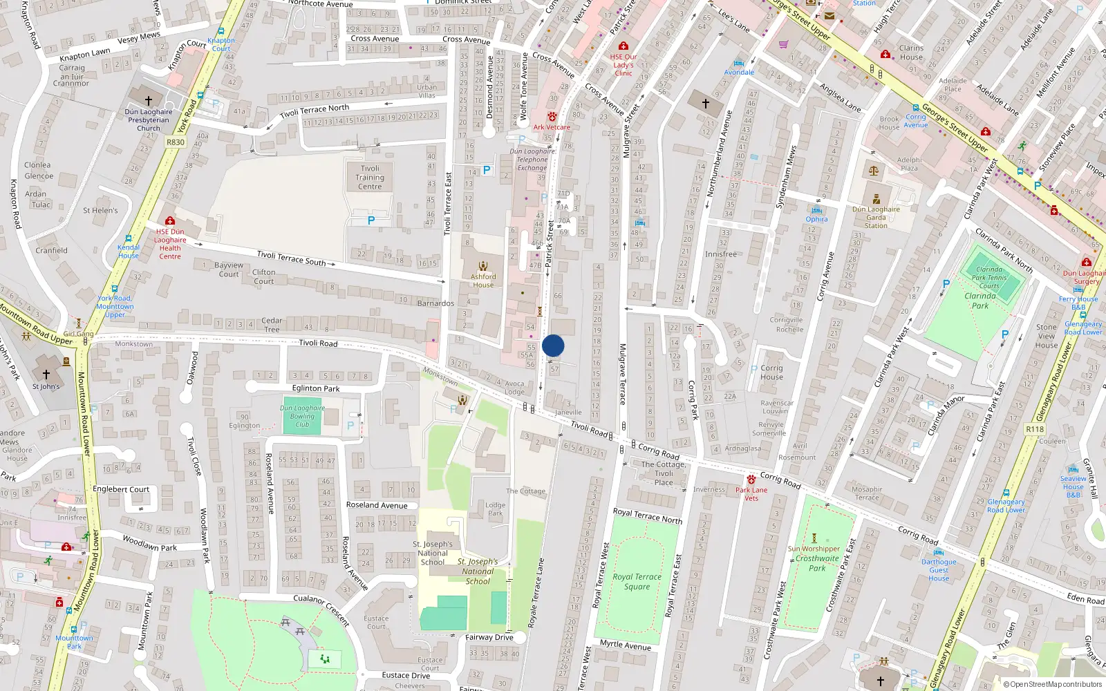 Overhead map showing the location of Apt 4, 59 Patrick St, Dun Laoghaire