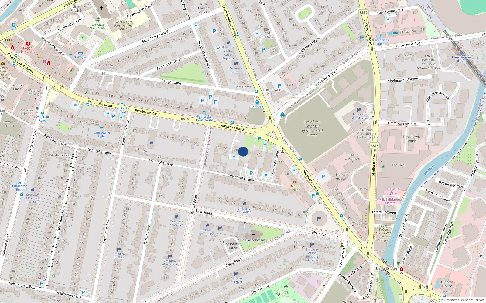 Overhead map showing the location of Apt 4, 73 Pembroke Road, Ballsbridge