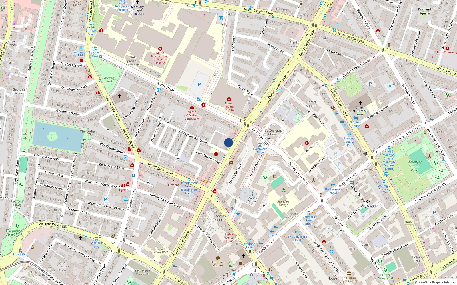 Overhead map showing the location of Apt 4, 77 Upper Dorset St, Dublin 1