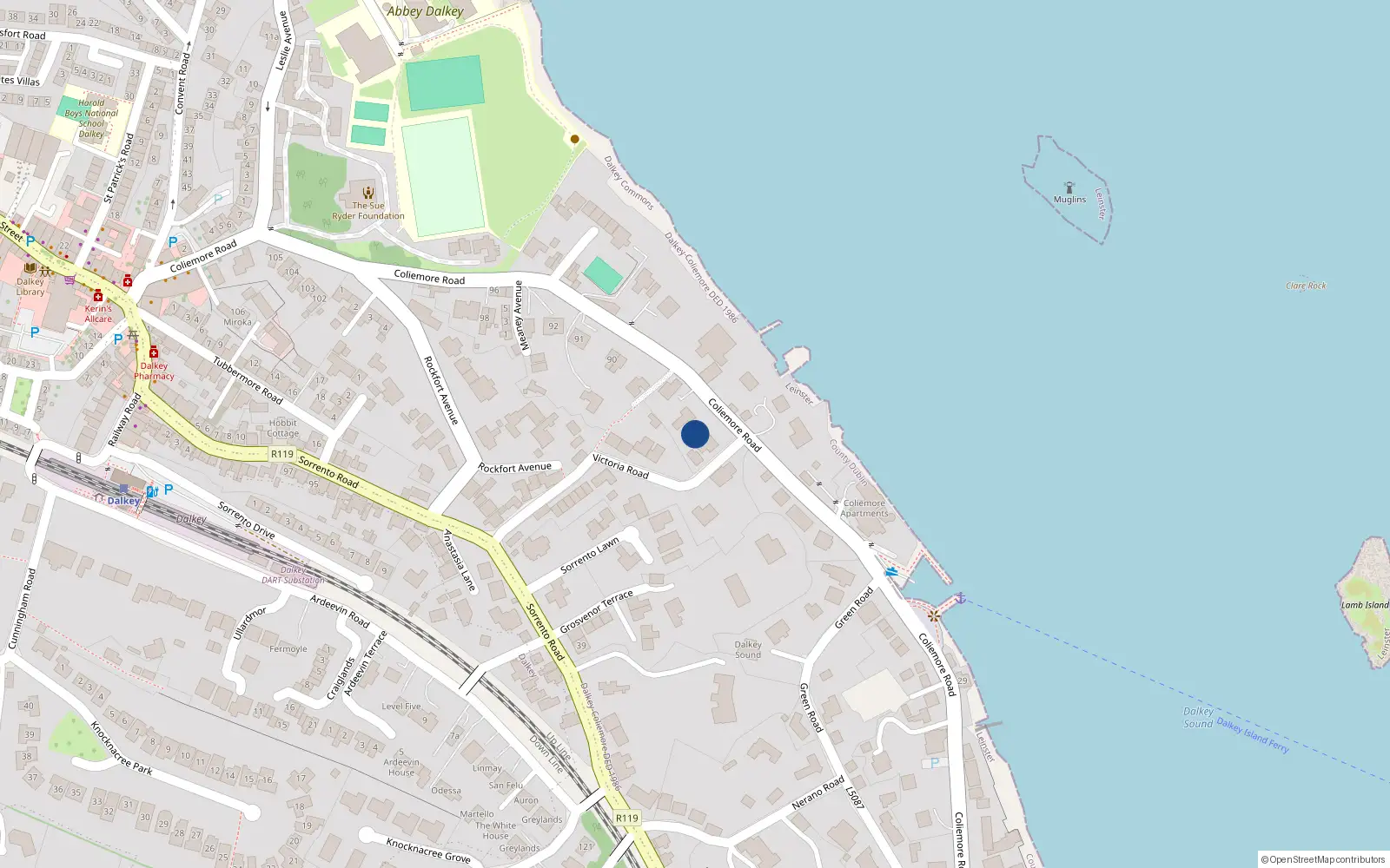 Overhead map showing the location of Apt 4, 82 Coliemore Road, Dalkey