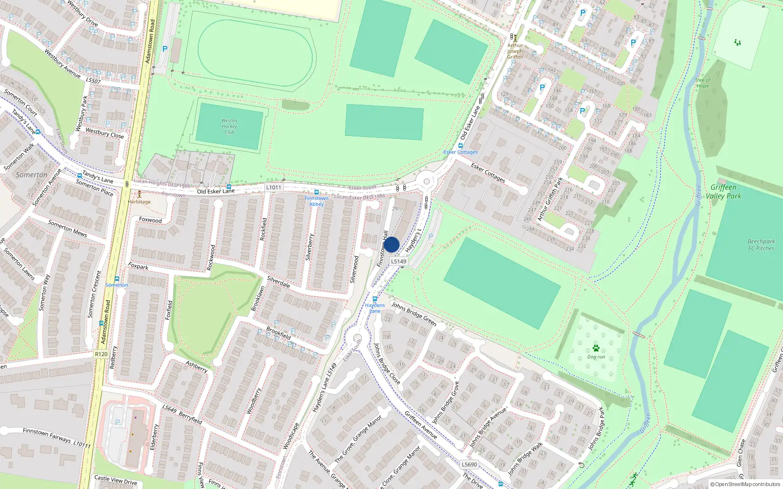 Overhead map showing the location of Apt 4 Finnstown Hall, Haydens Lane, Lucan