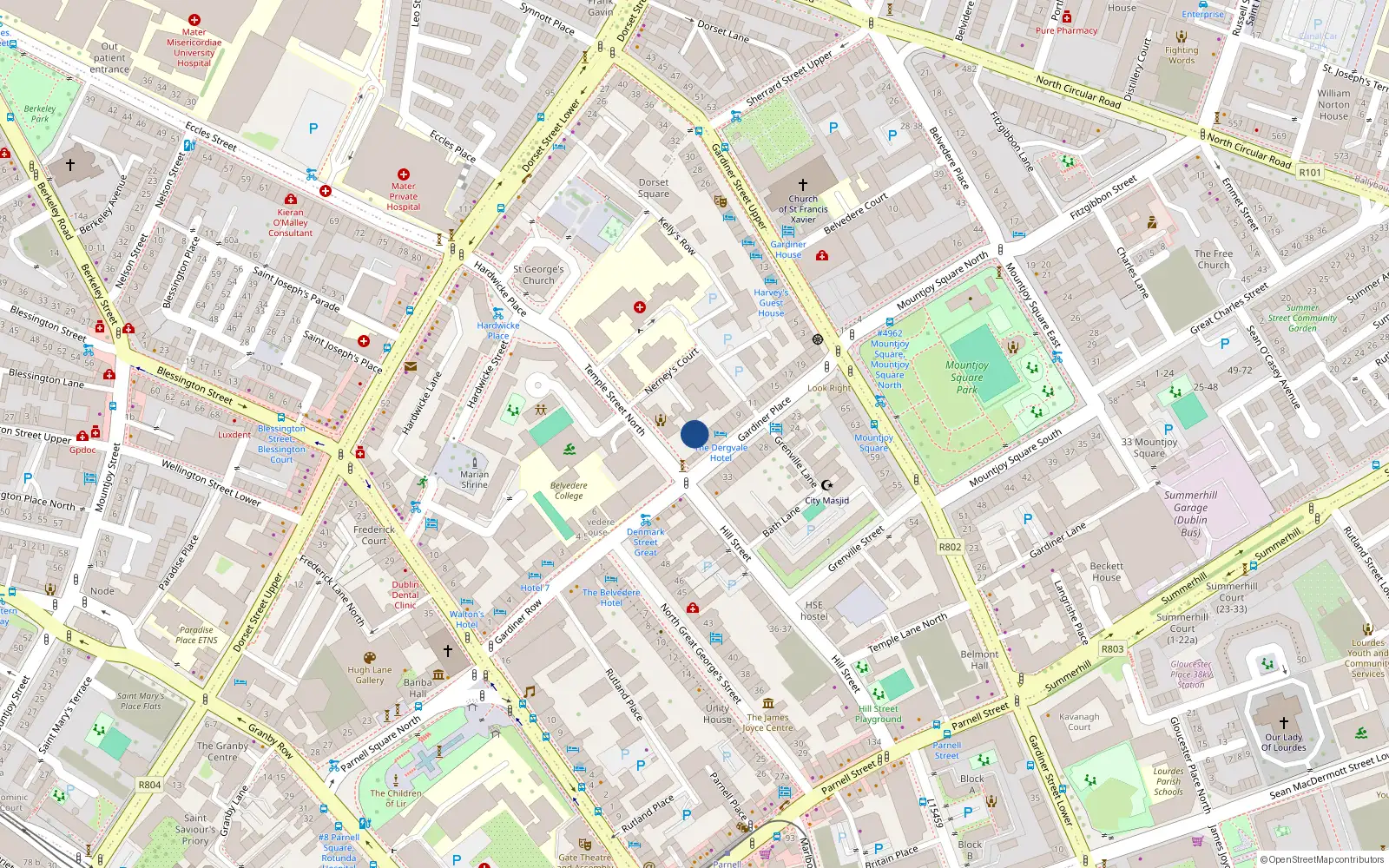 Overhead map showing the location of Apt 4, 4 Gardiner Place, Dublin 1