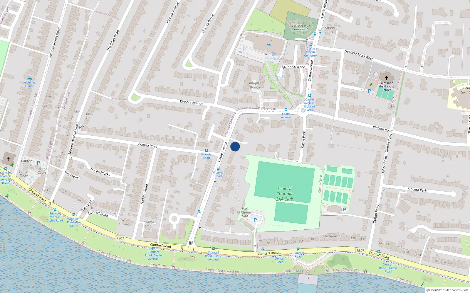 Overhead map showing the location of Apt 4 Sandon Cove, 36 Castle Avenue, Clontarf Dublin 3