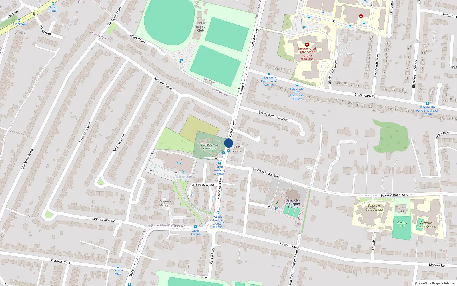 Overhead map showing the location of Apt 4 Seafield Court, 64 Castle Avenue, Dublin 3