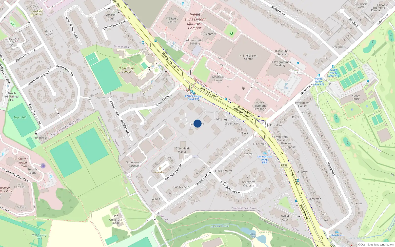 Overhead map showing the location of Apt 4, Thornfield, Stillorgan Road Dublin 4