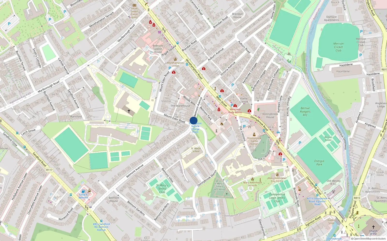 Overhead map showing the location of Apt 4 Woodville Lodge, Belmont Avenue, Donnybrook