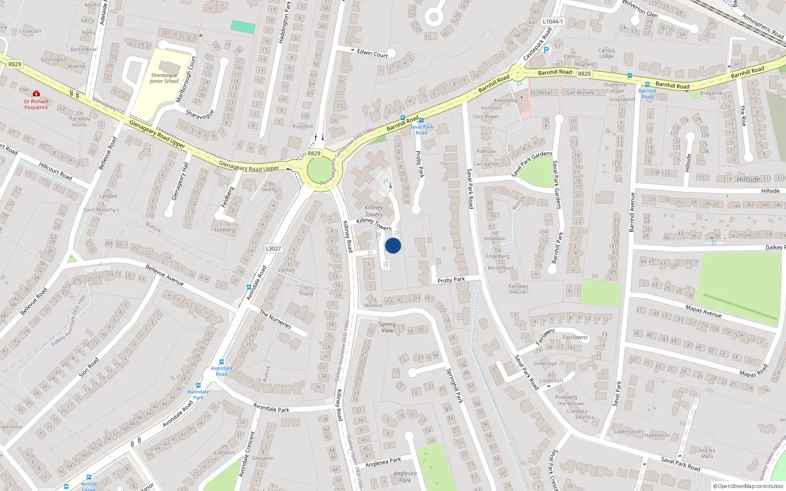 Overhead map showing the location of Apt 40 Block B, Killiney Road, Dalkey