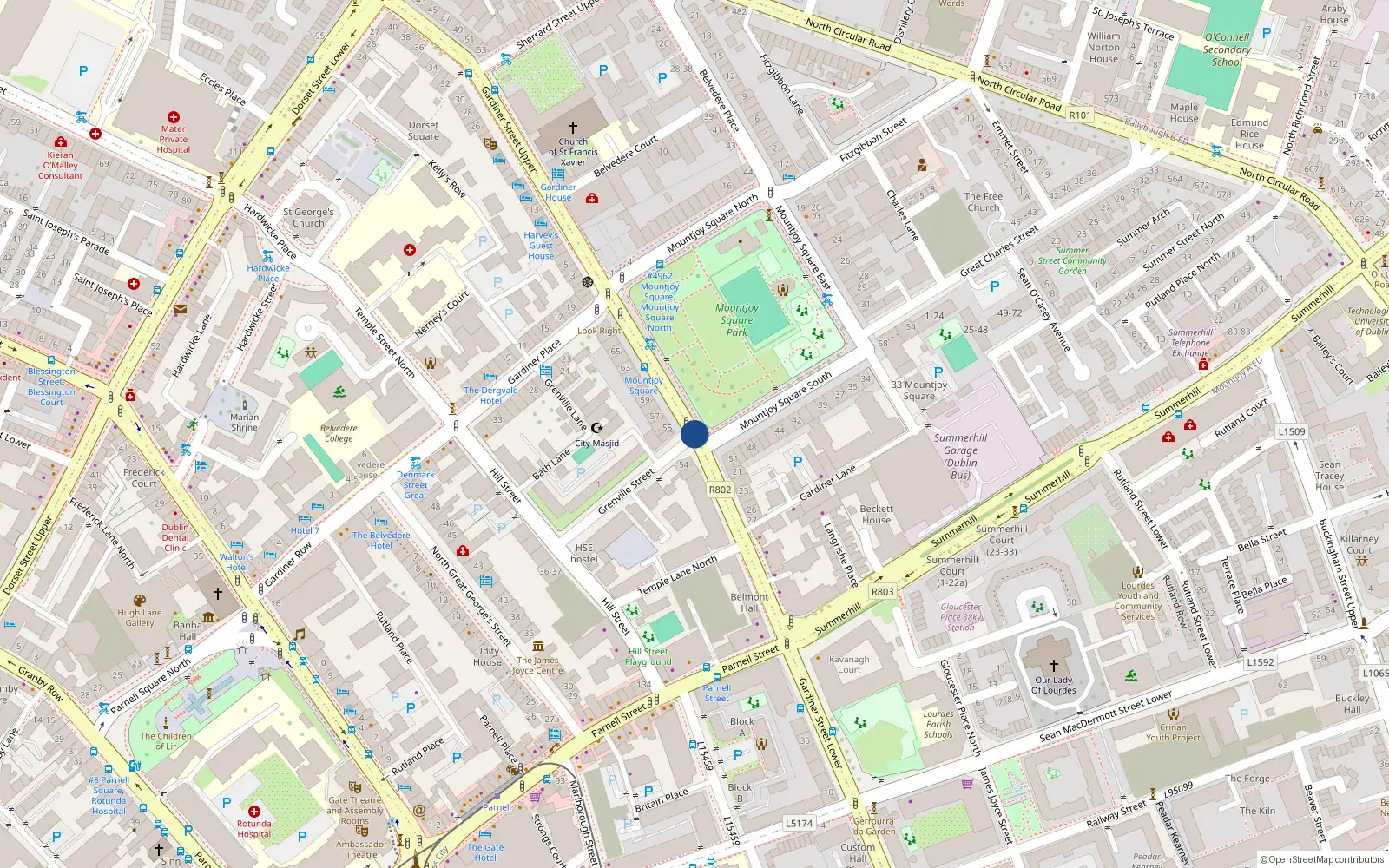 Overhead map showing the location of Apt 40, 47 Mountjoy Square West, Dublin 1