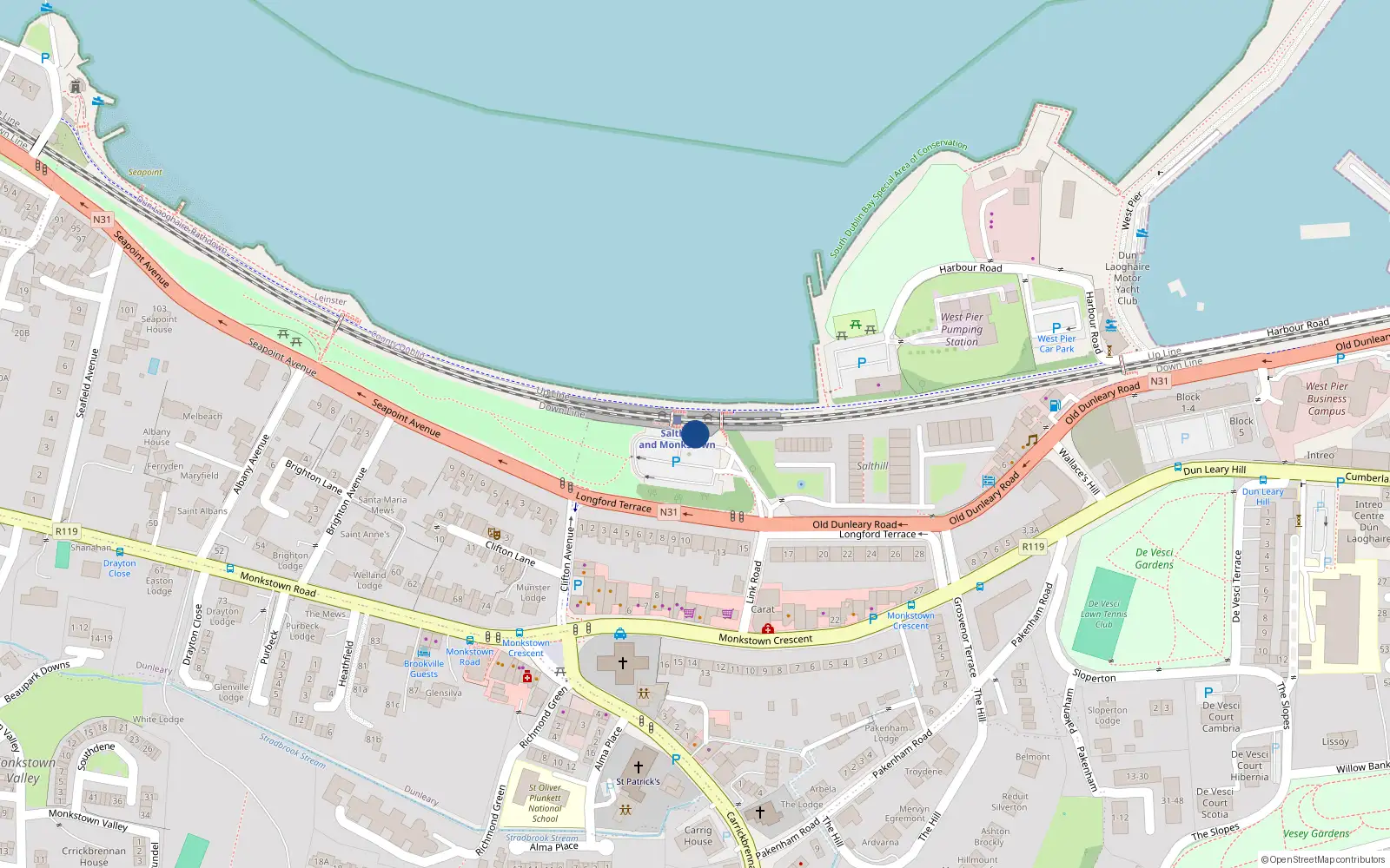 Overhead map showing the location of Apt 40 Salthill, Monkstown