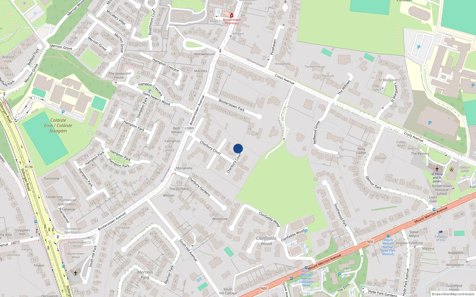 Overhead map showing the location of Apt 42 Cherbury Court, Booterstown Avenu, 42 Cherbury Court, Blackrock