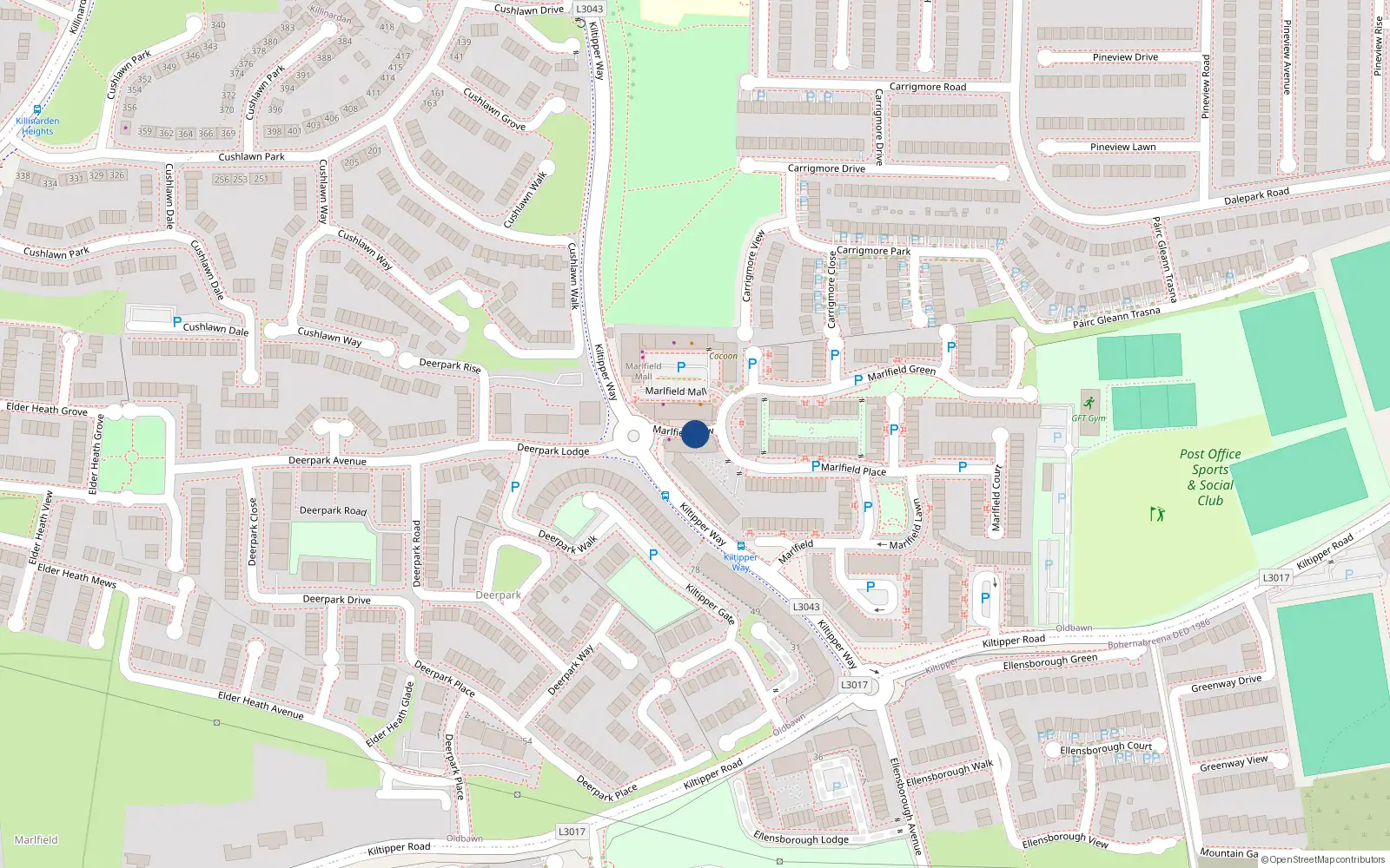 Overhead map showing the location of Apt 42 Marlfield Terrace, Kiltipper Way, 42 Marlfield Row, Tallaght