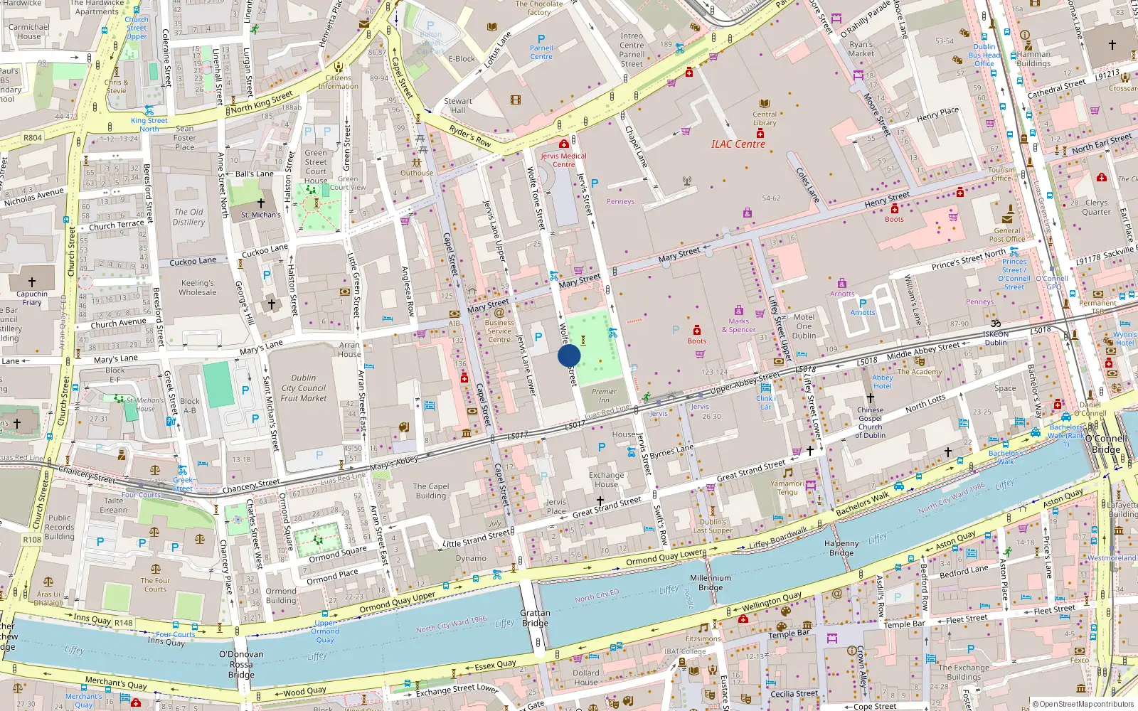 Overhead map showing the location of Apt 43, 23 Wolfe Tone Street, Dublin 1