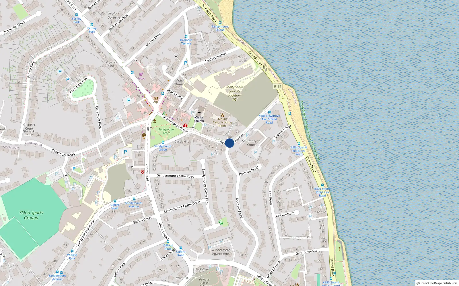 Overhead map showing the location of Apt 43 St Catherines Court, Newgrove Avenue, Sandymount