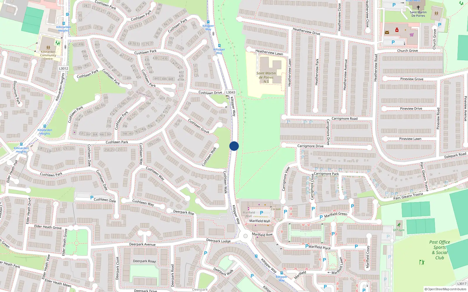 Overhead map showing the location of Apt 44 First Floor Deerpark Road, Kiltipper Way, Tallaght