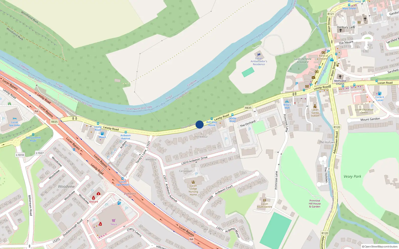 Overhead map showing the location of Apt 44 Orchard, Leixlip Road, Lucan
