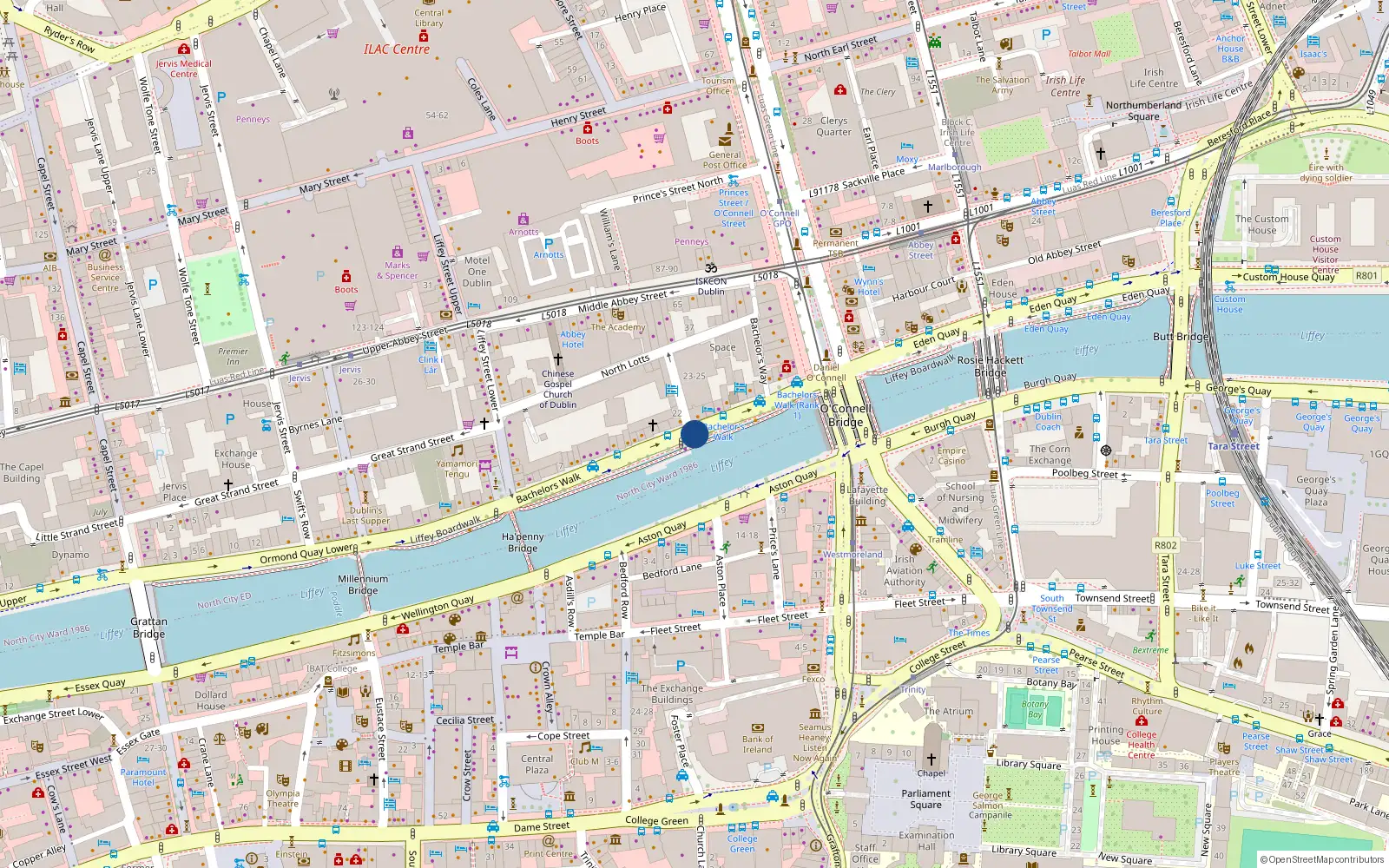 Overhead map showing the location of Apt 45, Bachelors Walk, Dublin 1