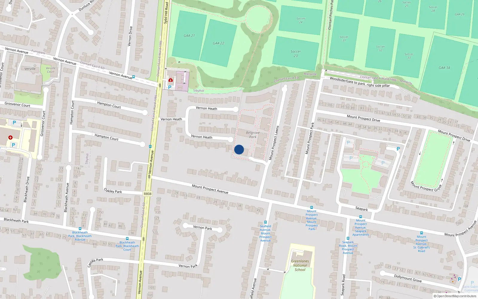 Overhead map showing the location of Apt 46 Belgrove Park, Clontarf