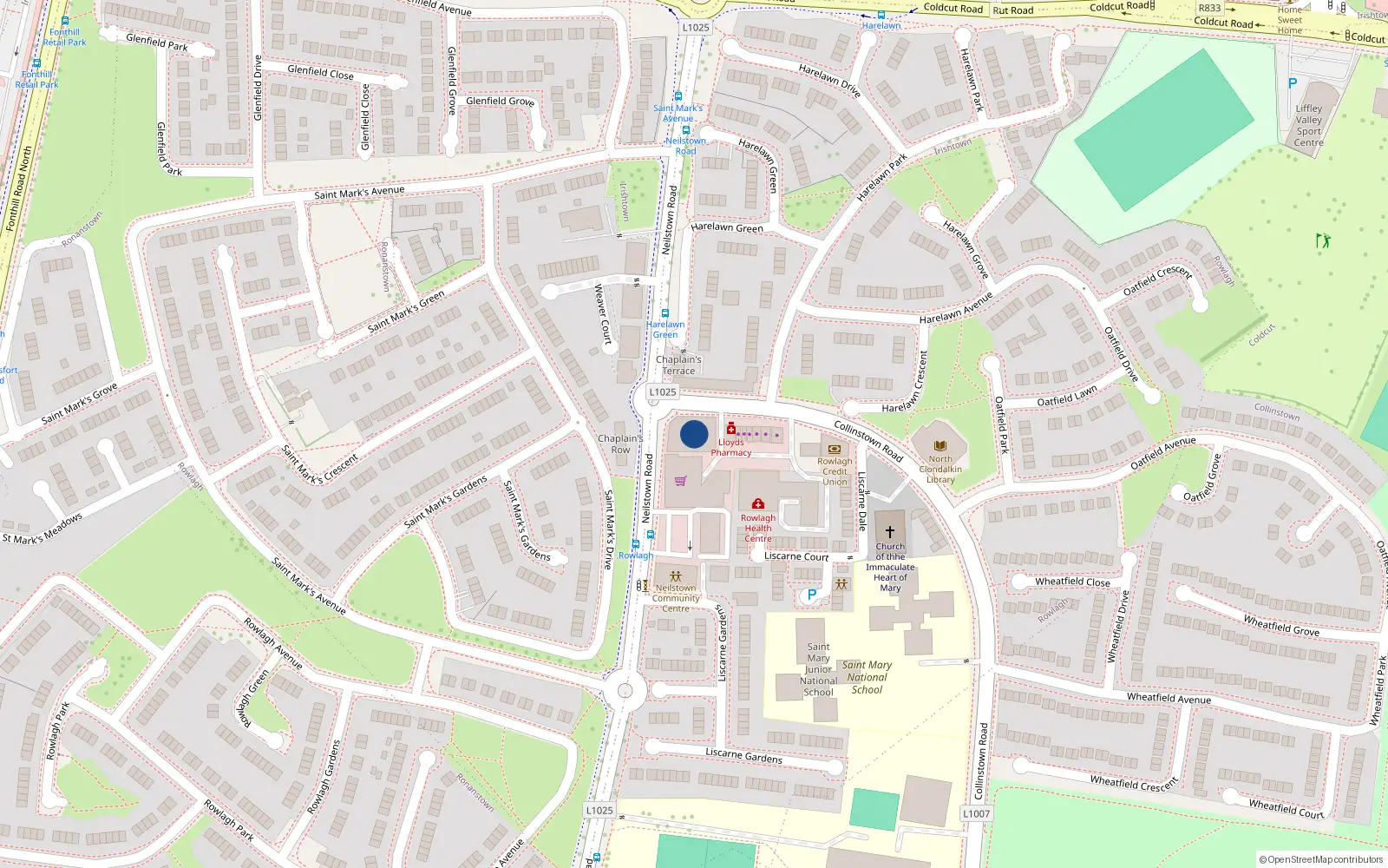 Overhead map showing the location of Apt 46 Weavers Court, 4 Neilstown Road, Clondalkin