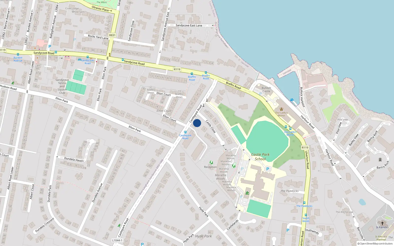 Overhead map showing the location of Apt 47 Block B, Castle Park Road, Sandycove