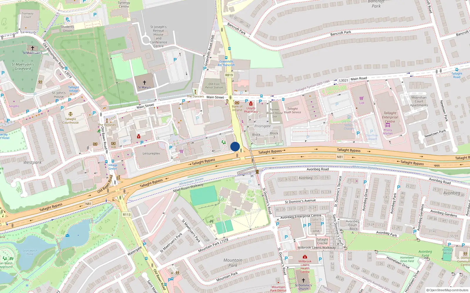 Overhead map showing the location of Apt 47 New Bancroft Square, Main Street, Tallaght