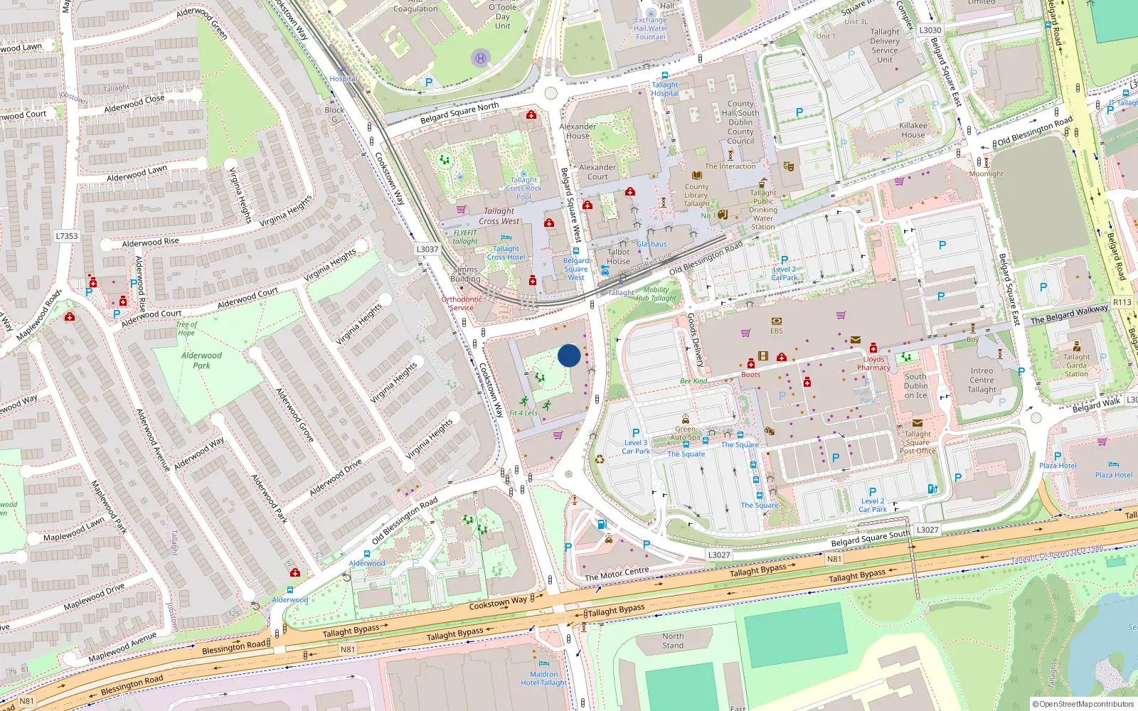 Overhead map showing the location of Apt 48 Allen Hall, Belgard Square West, Tallaght