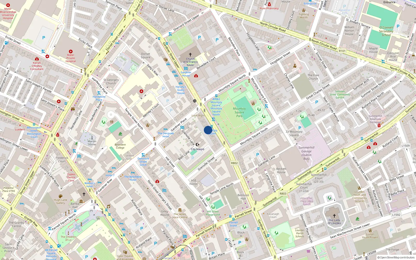 Overhead map showing the location of Apt 49, 55 Mountjoy Square West, Dublin 1