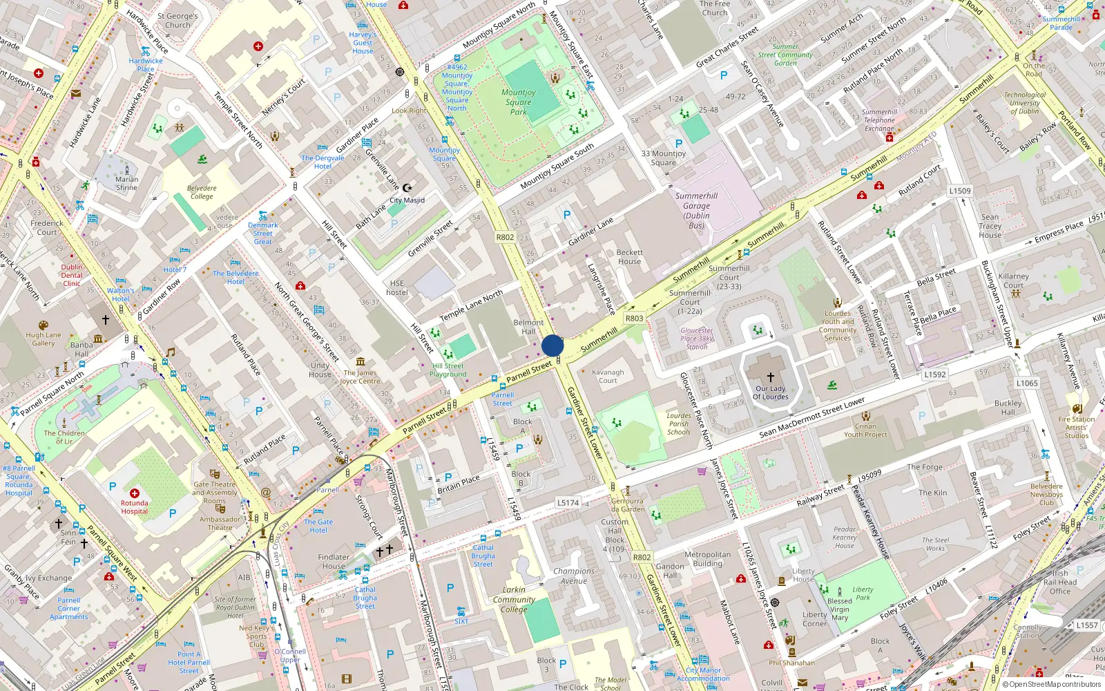 Overhead map showing the location of Apt. 49 Belmont Hall., Gardiner Street Middle, Dublin 1