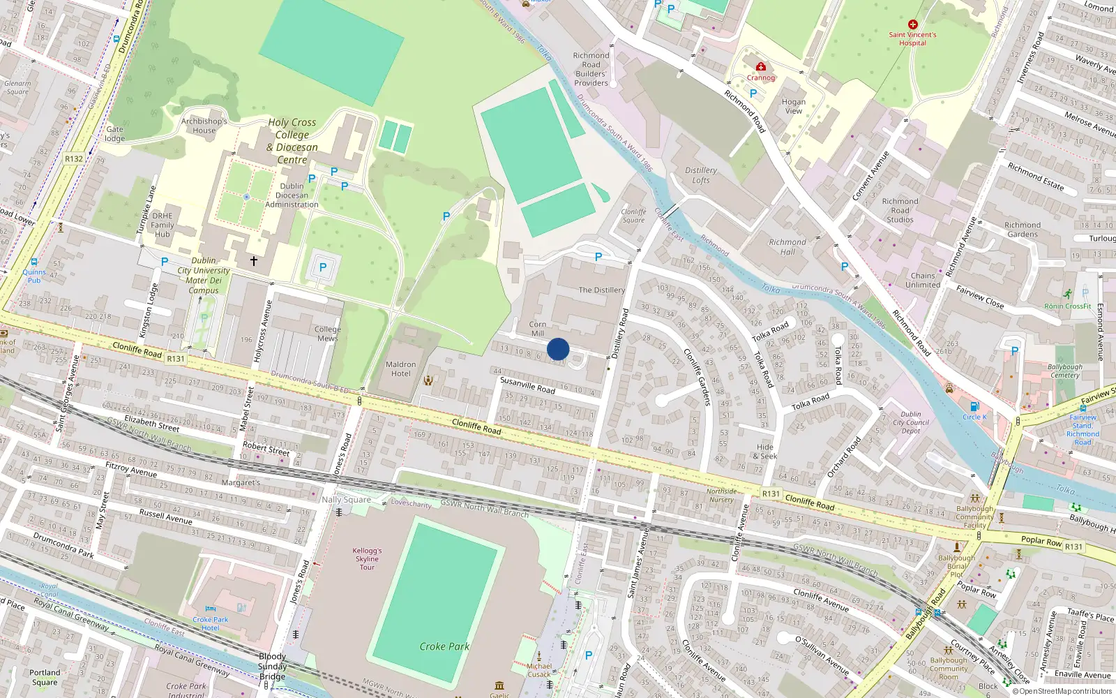 Overhead map showing the location of Apt 49 the Corn Mill, Distillery Road, 49 Corn Mill Row, Cabra - Glasnevin