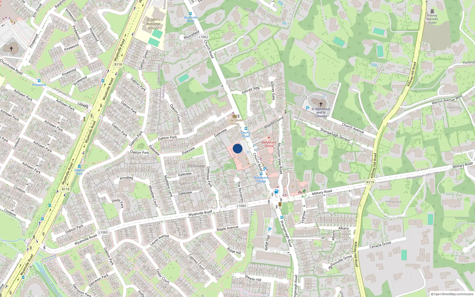 Overhead map showing the location of Apt 4A the Dwarf Oaks, Church Road, Ballybrack