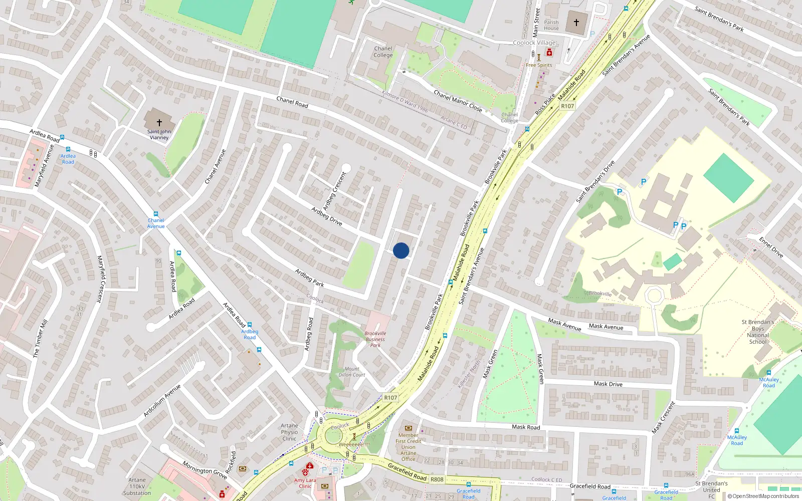 Overhead map showing the location of Apt 5, 132 Ardbeg Park, Dublin 5