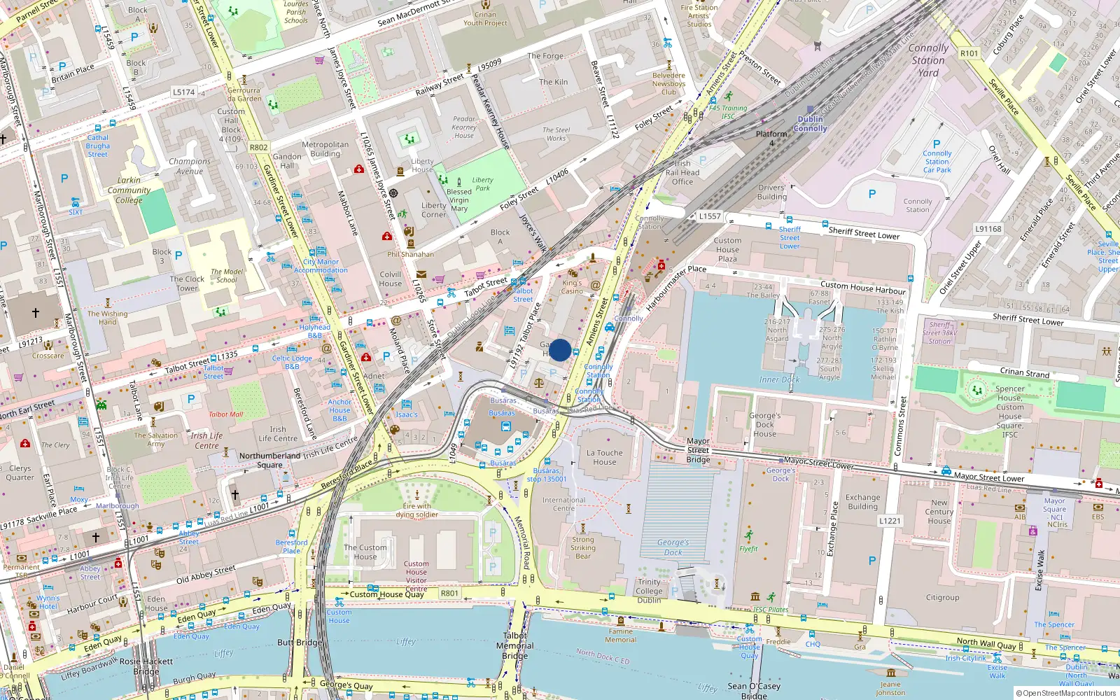 Overhead map showing the location of Apt 5, 1 Amiens Street, Dublin 1