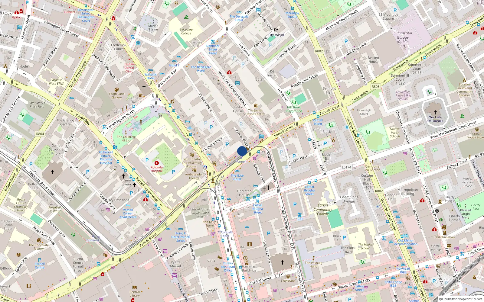 Overhead map showing the location of Apt 5, 155 Parnell Street, Dublin 1