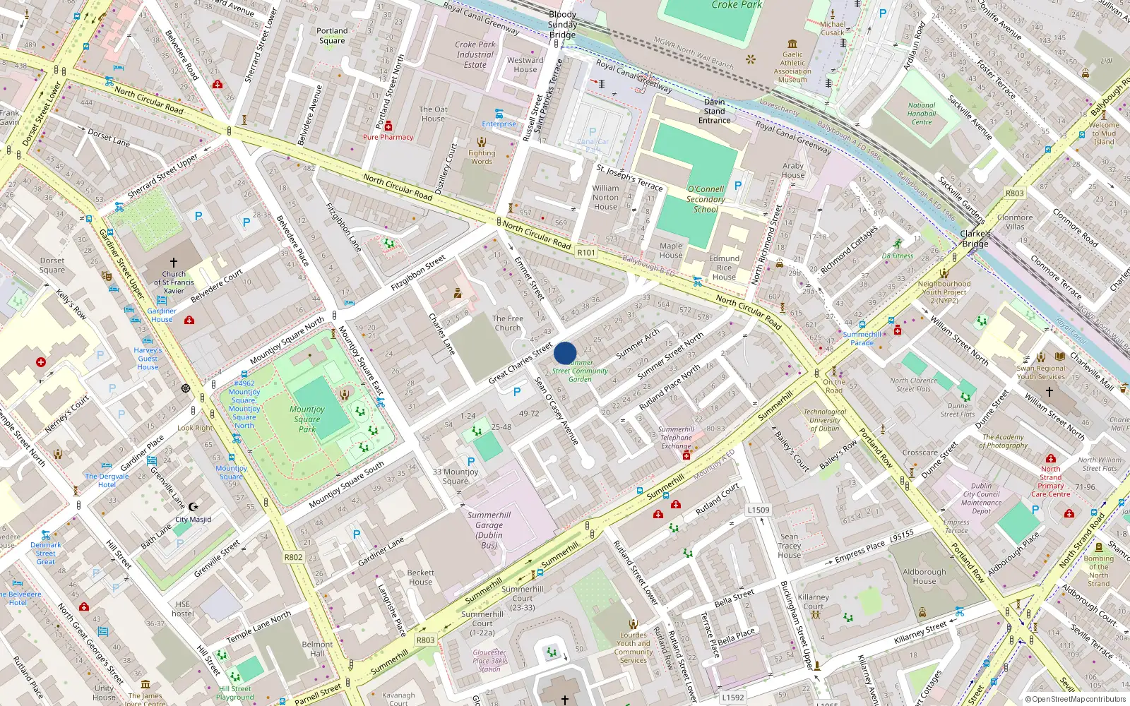 Overhead map showing the location of Apt 5 20 North Great Charles St, Dublin 1, Dublin