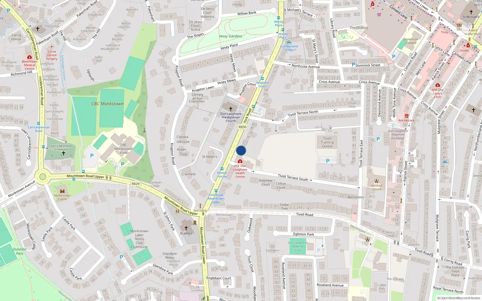 Overhead map showing the location of Apt. 5 36 York Road, Dun Laoghaire, 36 York Road, Dublin