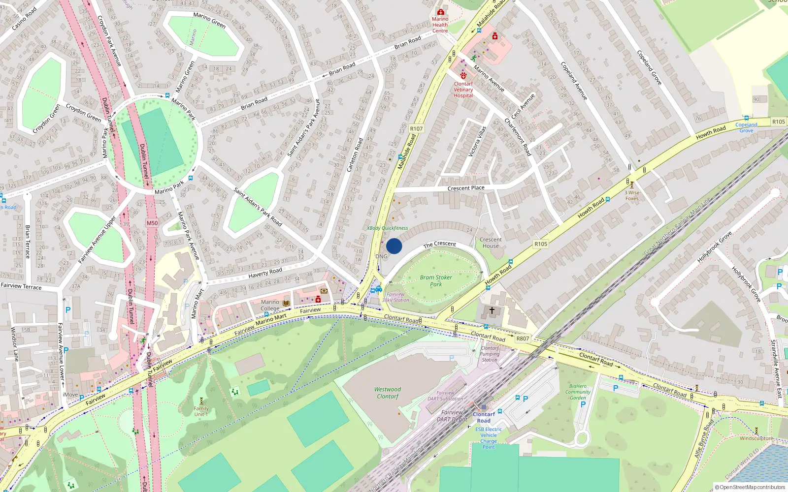 Overhead map showing the location of Apt 5, 4 Marino Crescent, Dublin 3
