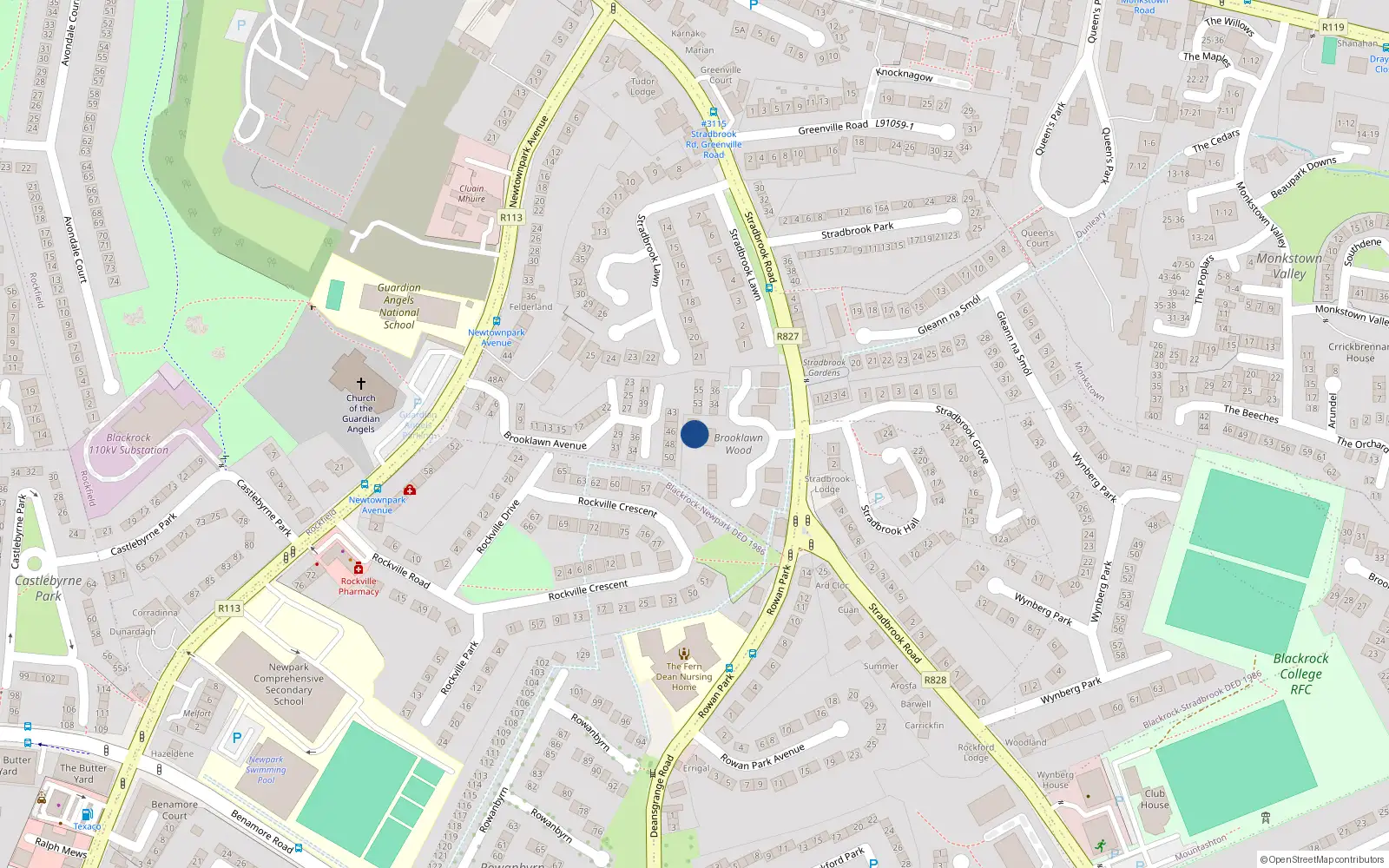 Overhead map showing the location of Apt 5 Brooklawn House, 5 Brooklawn Wood, Monkstown