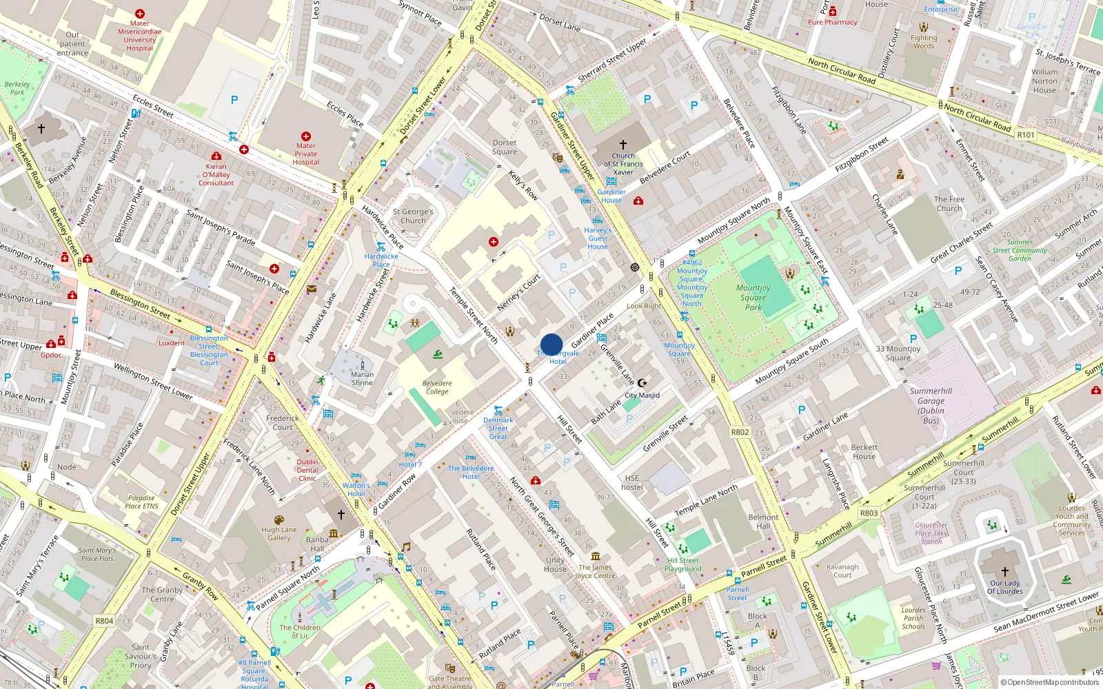 Overhead map showing the location of Apt 5, 5 Gardiner Place, Dublin 1