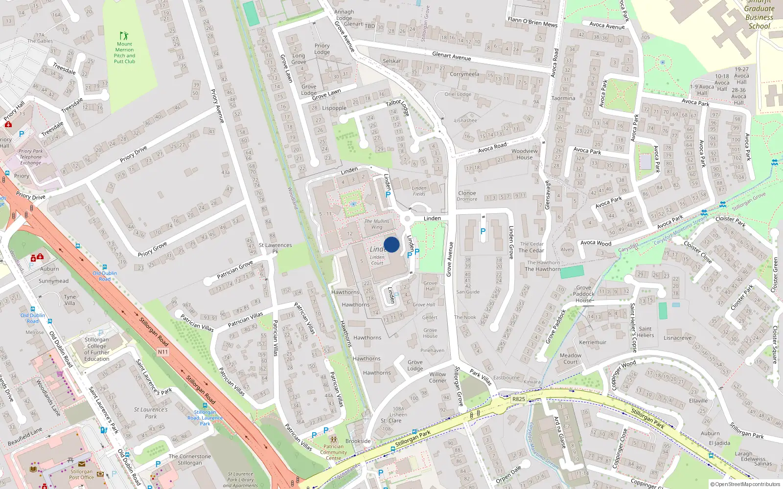 Overhead map showing the location of Apt 5 House 1, Linden Court Grove Avenue, Blackrock Dublin