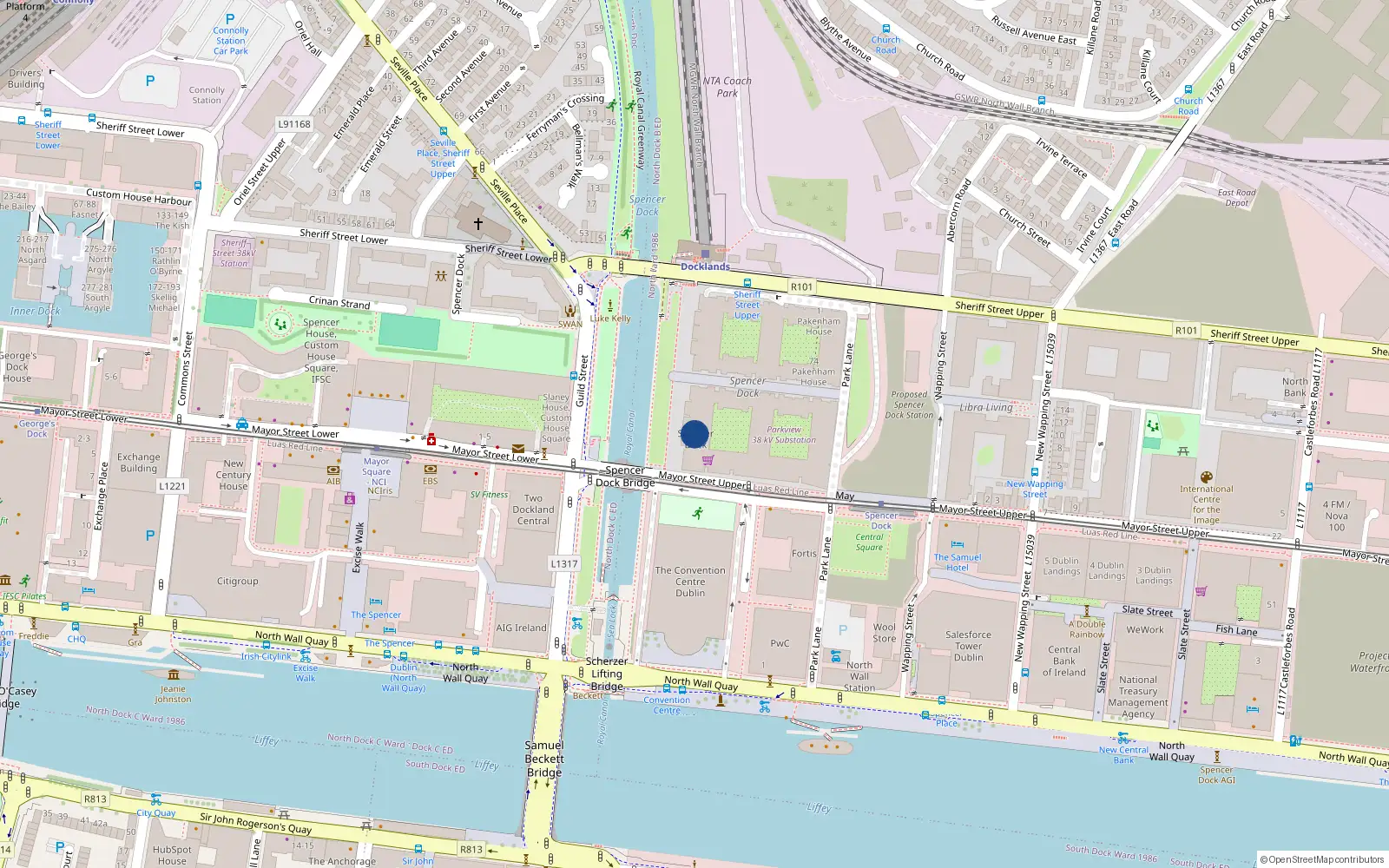 Overhead map showing the location of Apt 5, Longford House, 1 Spencer Dock, Dublin 1