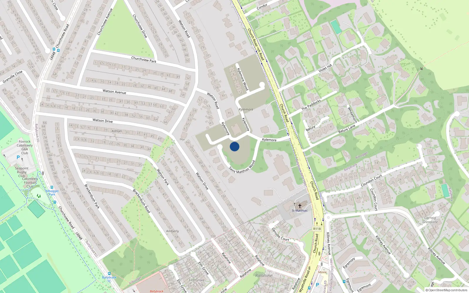 Overhead map showing the location of Apt 5 Merton, Kylemore Wood, Killiney