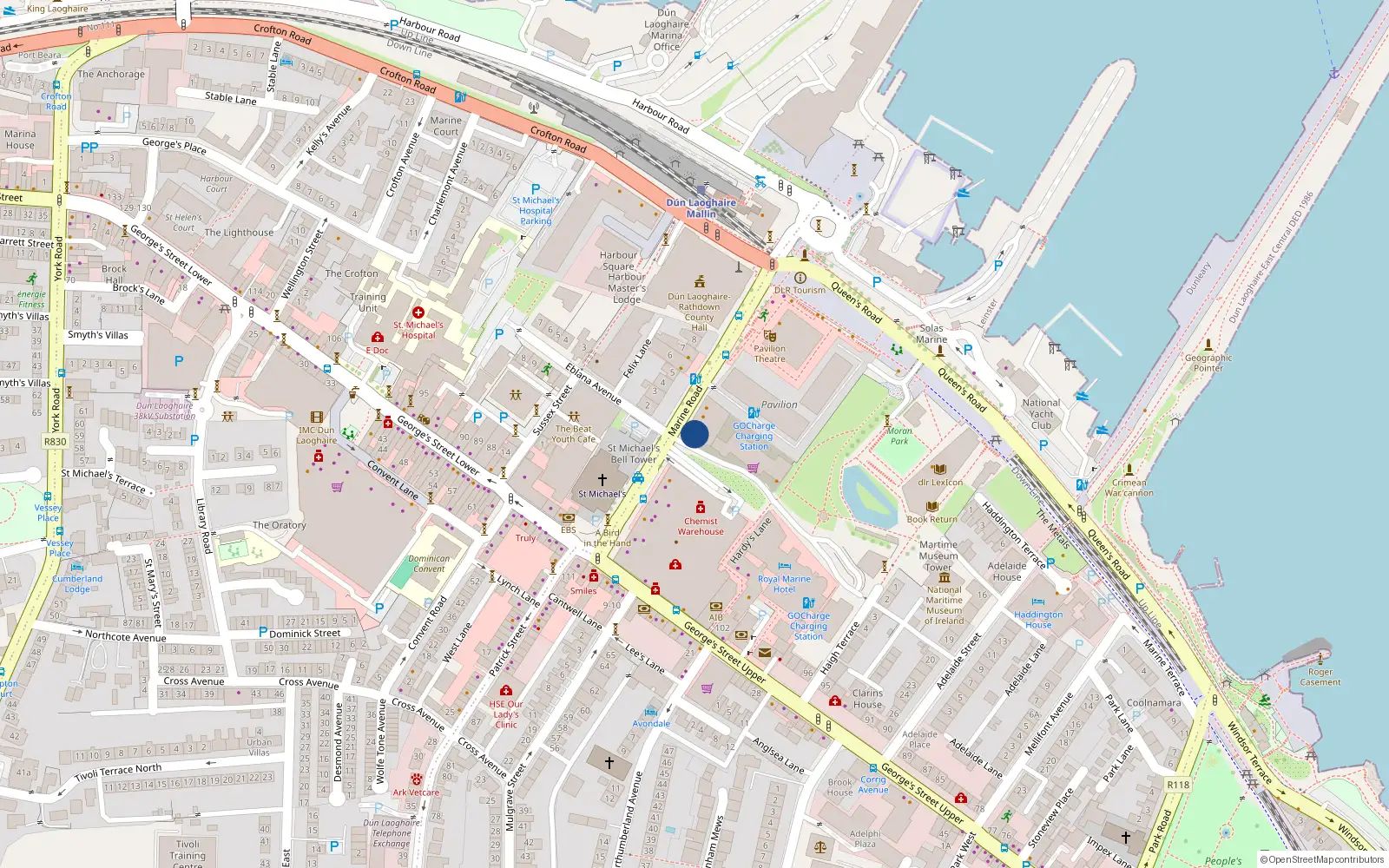 Overhead map showing the location of Pavillion 2, Dún Laoghaire, Dublin, Co. Dublin